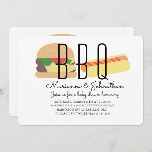 Baby Shower BBQ Baby Q Backyard Hot Dog Hamburger Invitation