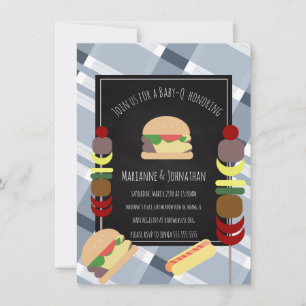 Baby Shower BBQ Backyard Food Plaid Blue Invitation