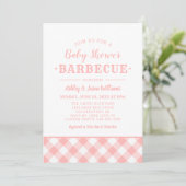 Baby Shower BBQ Blush Pink Gingham Plaid Invitation (Standing Front)
