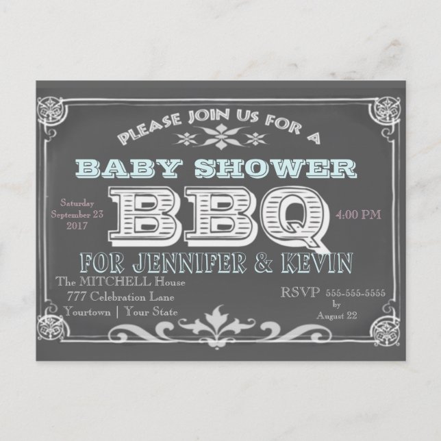 Baby Shower | BBQ | Chalkboard Invitation Postcard (Front)