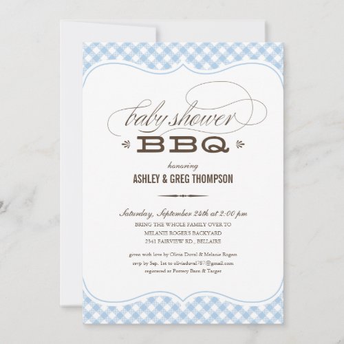 Baby Shower BBQ Invitations - Blue Table Cloth