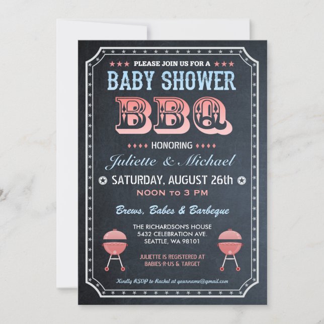 Baby Shower BBQ Invitations (Chalkboard) v.2 (Front)