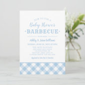 Baby Shower BBQ Pale Blue Gingham Plaid Invitation (Standing Front)