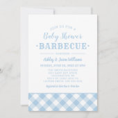 Baby Shower BBQ Pale Blue Gingham Plaid Invitation (Front)