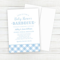 Baby Shower BBQ Pale Blue Gingham Plaid Invitation