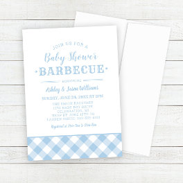 Baby Shower BBQ Pale Blue Gingham Plaid Invitation