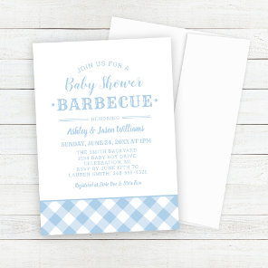 Baby Shower BBQ Pale Blue Gingham Plaid Invitation