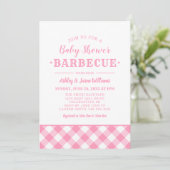 Baby Shower BBQ Pink Gingham Plaid Invitation (Standing Front)