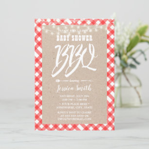 Baby Shower BBQ Red Plaid Rustic Kraft  Invitation