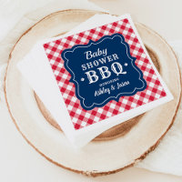 Baby Shower BBQ Red White Navy Blue Gingham Plaid