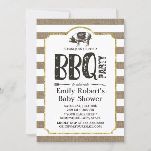 Baby Shower BBQ Rustic Burlap Stripes Invitation