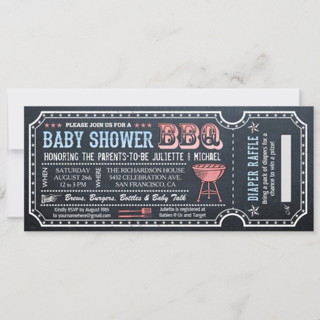 Baby Shower BBQ Ticket Invitations w Diaper Raffle (Front)