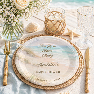 Baby Shower beach coastal Sea You Soon Paper Plates