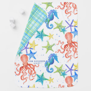 Baby Shower Beach Sea Octopus Seahorse Nursery Art Stroller Blanket