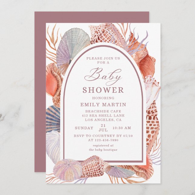 Baby Shower Beach Seashells Watercolor Nautical In Invitation (Front/Back)