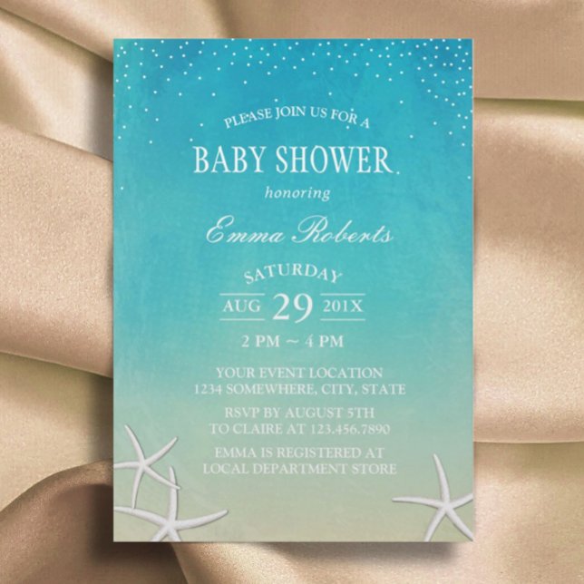 Baby Shower Beach Starfish Elegant Watercolor Invitation (Creator Uploaded)