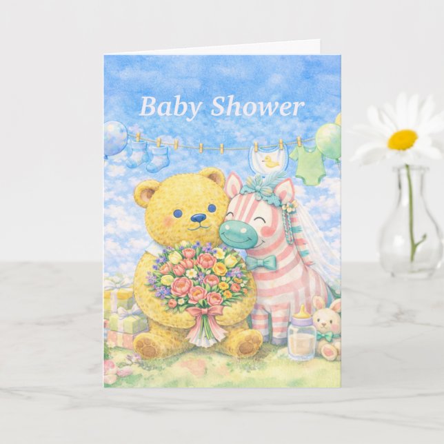 Baby Shower – Bear and Unicorn Card (Small Plant)