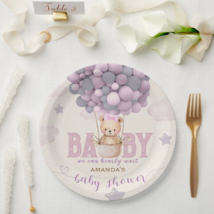  Baby Shower Bear Balloons Pink Vioet Paper Plates