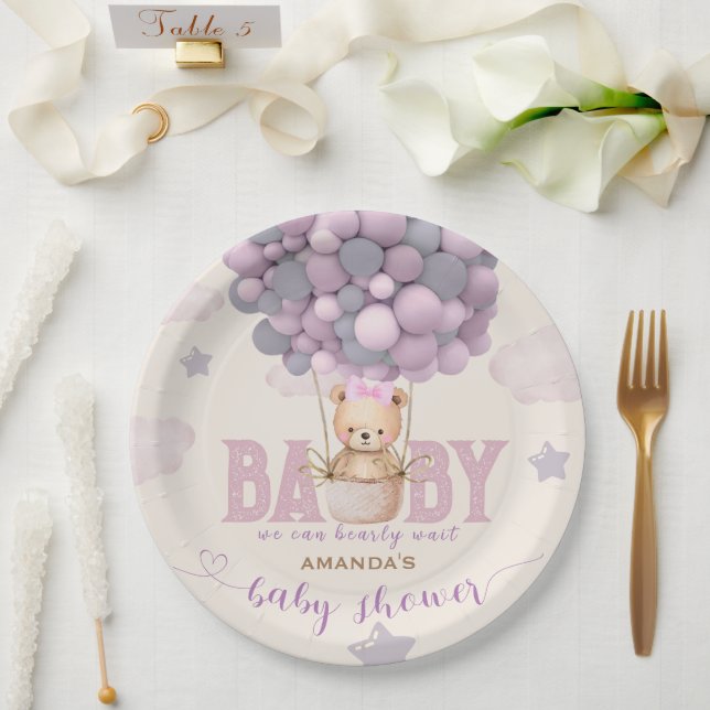  Baby Shower Bear Balloons Pink Vioet Paper Plates (Wedding)