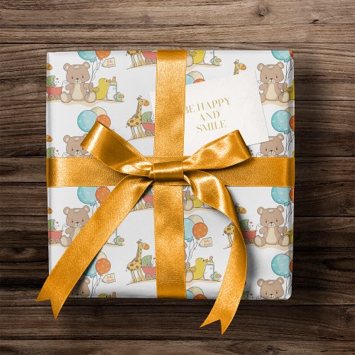 Baby Shower Bear Duck Orange Wrapping Paper Sheets