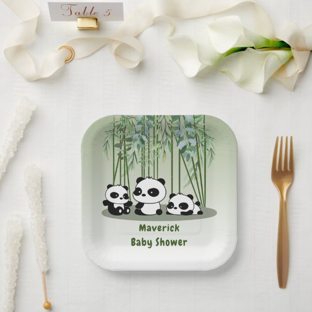 Baby Shower Bear Greenery Bamboo  Paper Plates (Wedding)