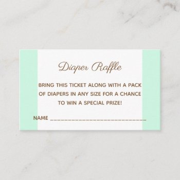 Baby Shower Bear Mint Green Diaper Raffle Ticket Enclosure Card by ilovedigis at Zazzle