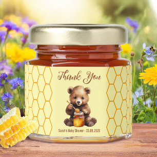 Baby Shower Bear Thank You Brown Yellow Honeycombs Honey Jar Favors