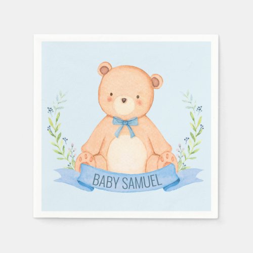 BABY SHOWER _ bearly wait _ teddy bear _ BLUE Napkins
