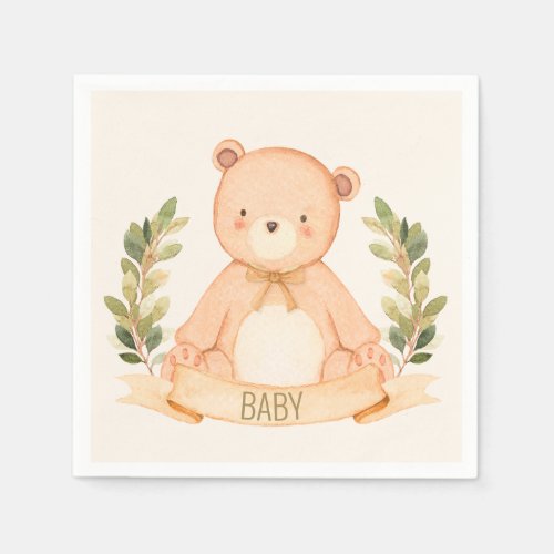 BABY SHOWER _ bearly wait _ teddy bear _ CREAM Napkins