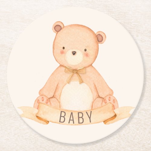 BABY SHOWER _ bearly wait _ teddy bear _ CREAM Round Paper Coaster