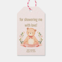  BABY SHOWER - bearly wait - teddy bear - PINK Gift Tags