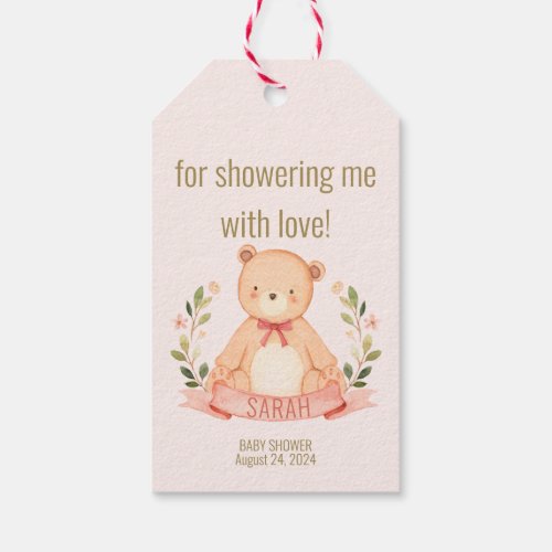  BABY SHOWER _ bearly wait _ teddy bear _ PINK Gift Tags