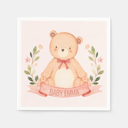 BABY SHOWER _ bearly wait _ teddy bear _ PINK Napkins
