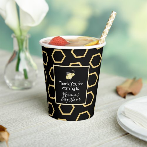 Baby Shower Bee Cute Pattern Black Paper Cups