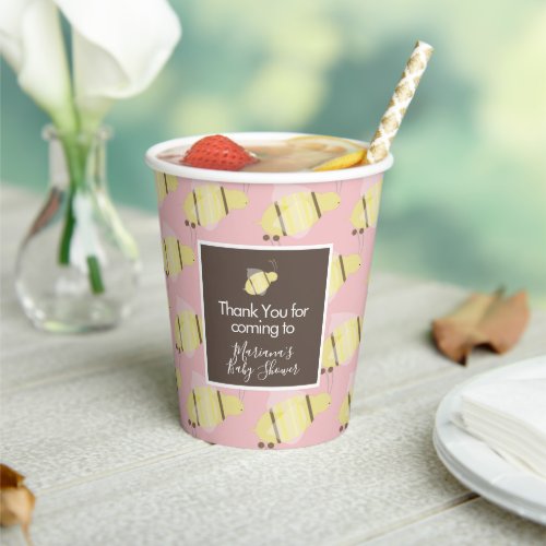 Baby Shower Bee Cute Pattern Pink Paper Cups
