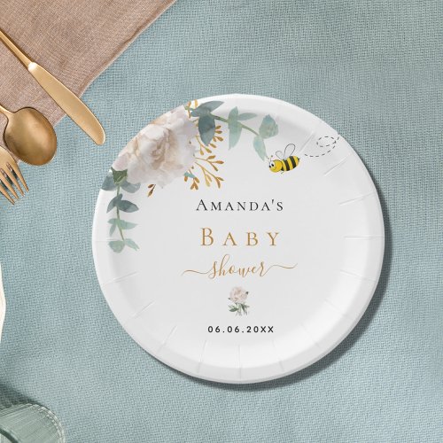 Baby Shower bee floral eucalyptus greenery Paper Plates