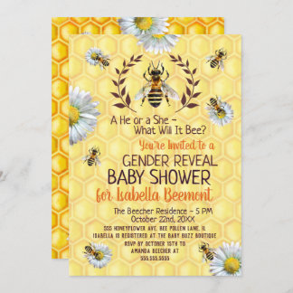 Baby Shower Bee Honeybees Flowers Gender Reveal Invitation