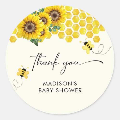 Baby Shower Bee  Sunflower  Classic Round Sticker