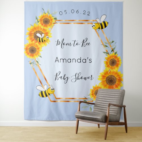 Baby Shower bee sunflowers blue boy Tapestry