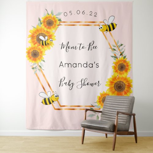 Baby Shower bee sunflowers rose gold pink Tapestry
