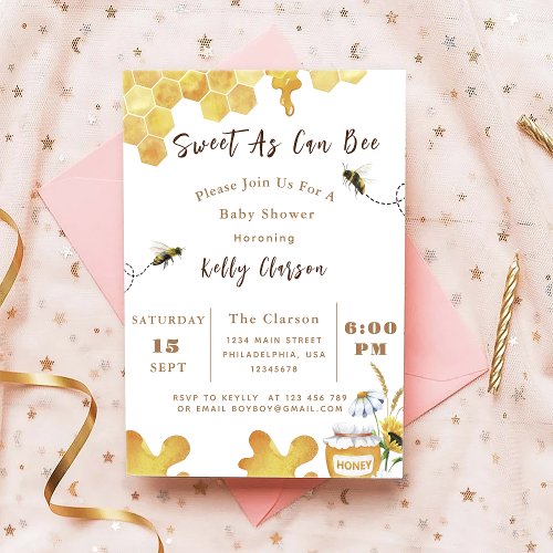 Baby Shower Bee Sweet As Can Bee Invitation