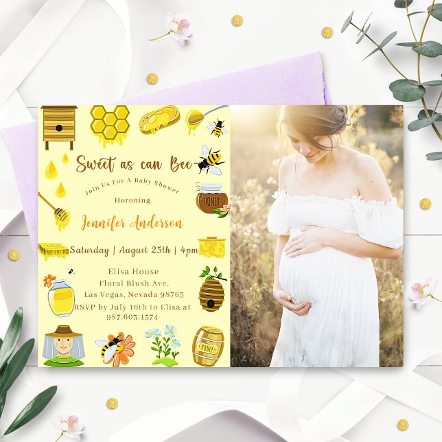 Baby Shower Bee Sweet As Can Bee Photo Invitation (Creator Uploaded)