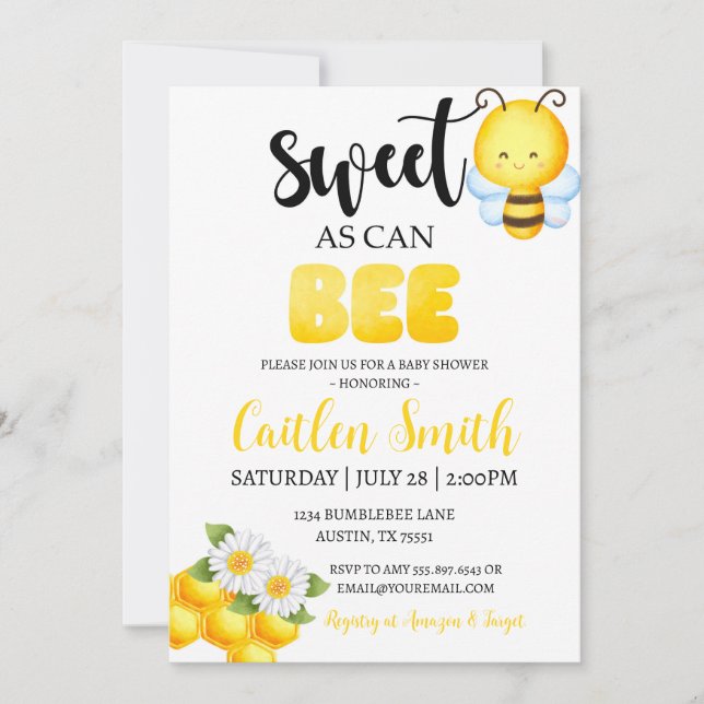 Baby Shower Bee Sweet Bumblebee Invitation (Front)