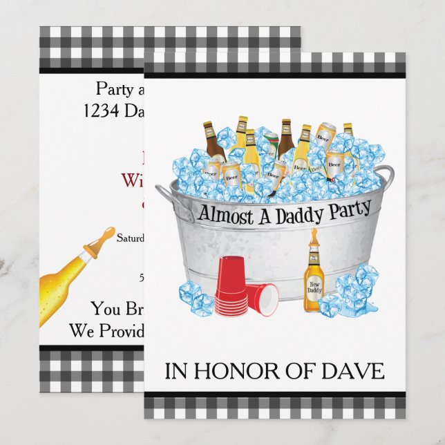 Baby Shower Beer Party - Almost a Daddy Invitation (Front/Back)