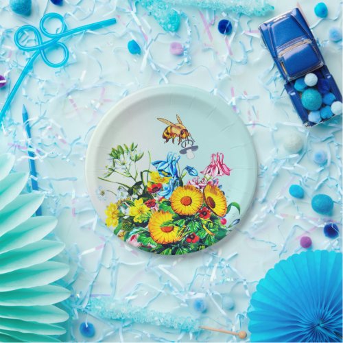 Baby Shower Bees  Blue Flroal Pacifier Paper Plates