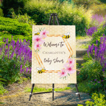 Baby shower bees honeycomb pink florals welcome foam board