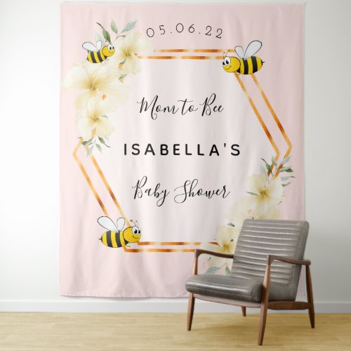 Baby Shower bees mom to bee rose gold girl Tapestry