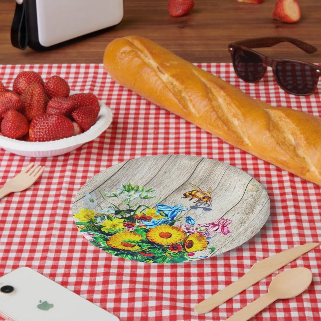 Baby Shower Bees  Rustic Floral Pacifier Paper Plates (Picnic)