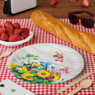 Baby Shower Bees Rustic Floral Pacifier Paper Plates