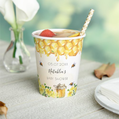 Baby Shower bees yellow floral backyard party Paper Cups